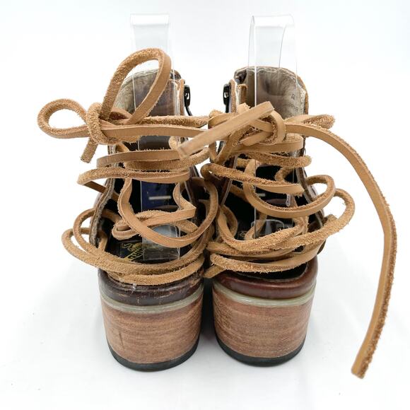Freebird Jojo Bootie Brown Leather Ankle Strappy Lace Up Side Zip Sz 7 Women's - Picture 7 of 10